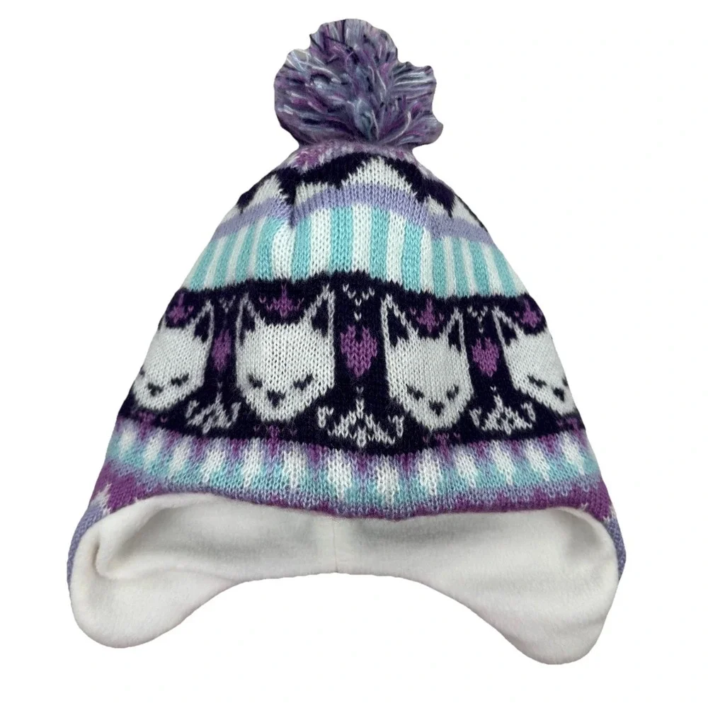 Toddler Infant‎ Fleece lined Knit Hat Cat/Fox Pom Ear flaps - Made for Target